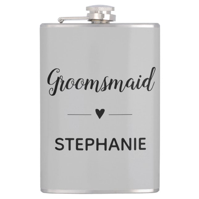 Grey Black Wedding Groomsmaid Personalised Hip Flask (Front)