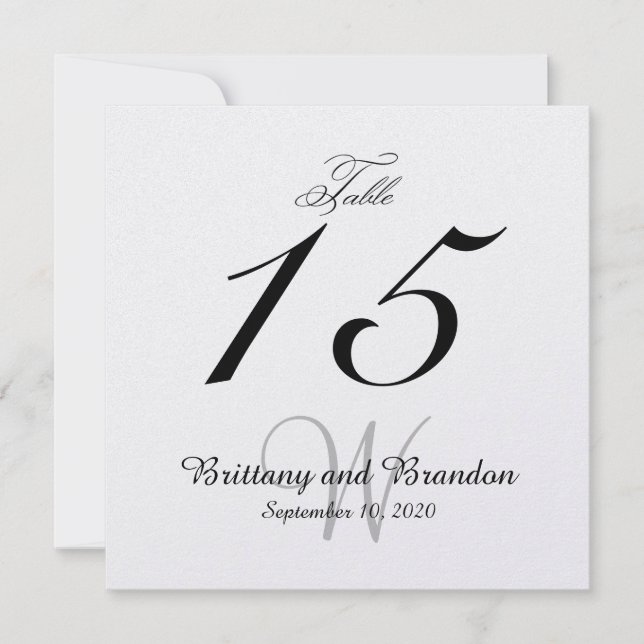 Grey Black Wedding Square Table Number Card (Front)