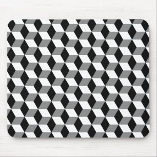 Grey, Black & White 3D Cubes Pattern Mouse Pad