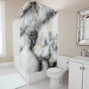 Grey Black White and Gold Marble Pattern Shower Curtain