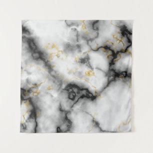 Grey Black White and Gold Marble Pattern Tapestry