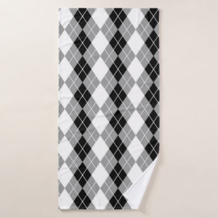 Grey Black White Argyle Diamond Design  Bath Towel