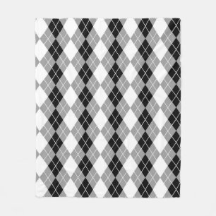 Grey Black White Argyle Diamond Design  Fleece Blanket