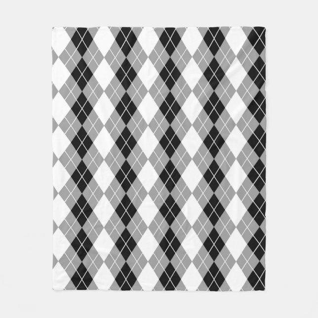 Grey Black White Argyle Diamond Design  Fleece Blanket (Front)