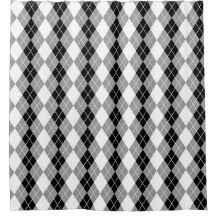 Grey Black White Argyle Diamond Design  Shower Curtain