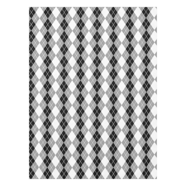 Grey Black White Argyle Diamond Design  Tablecloth (Front)