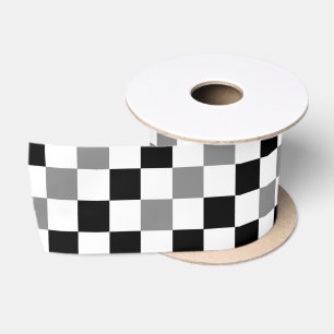 Grey Black White Chequered Pattern Design  Satin Ribbon