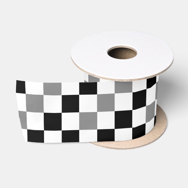 Grey Black White Chequered Pattern Design  Satin Ribbon (Spool)