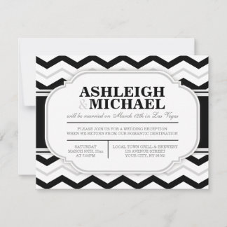 Grey & Black White Chevron Wedding Reception ONLY Invitation