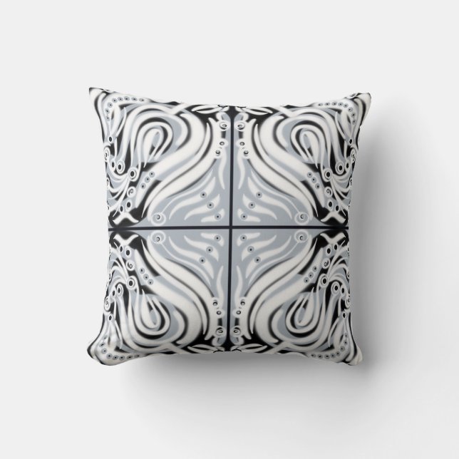 Grey Black White Curly Abstract Pattern  Cushion (Front)