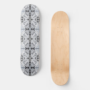 Grey Black White Curly Abstract Repeat Pattern Skateboard
