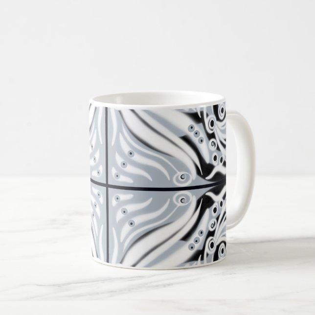 Grey Black White Curvy Abstract Pattern  Coffee Mug (Front Right)