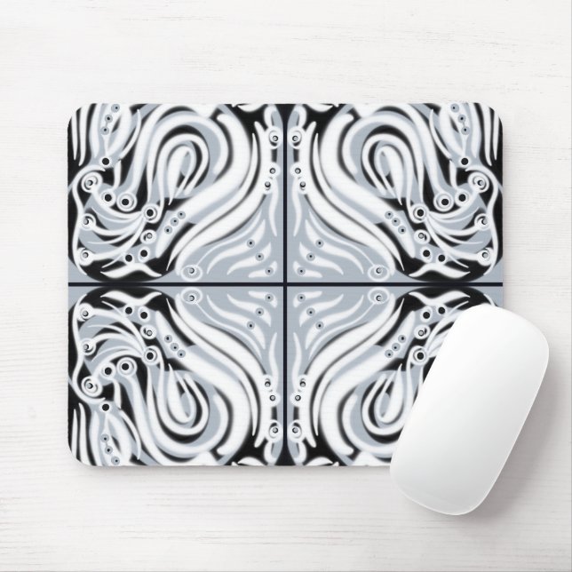 Grey Black White Curvy Abstract Pattern  Mouse Pad (With Mouse)
