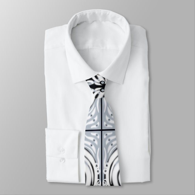Grey Black White Curvy Abstract Pattern  Tie (Tied)
