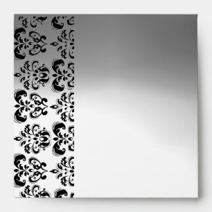 GREY BLACK WHITE DAMASK , RED RUBY GEM Wedding Envelope