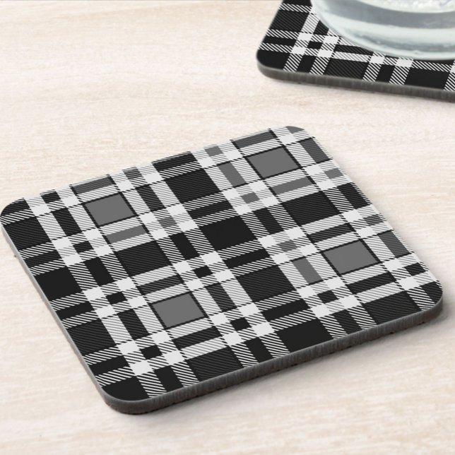 Grey Black White Flannel Plaid Tartan Design  Coaster (Creator Uploaded)