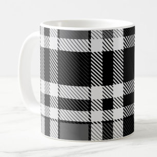 Grey Black White Flannel Plaid Tartan Design Coffee Mug