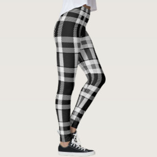 Grey Black White Flannel Plaid Tartan Design Leggings