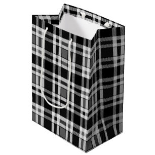 Grey Black White Flannel Plaid Tartan Design  Medium Gift Bag