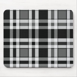 Grey Black White Flannel Plaid Tartan Design Mouse Pad