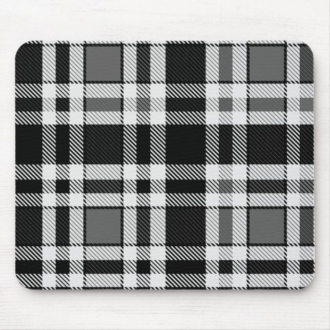 Grey Black White Flannel Plaid Tartan Design  Mouse Pad (Front)