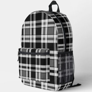 Grey Black White Flannel Plaid Tartan Design Printed Backpack