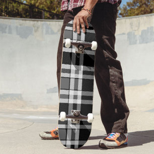Grey Black White Flannel Plaid Tartan Design Skateboard