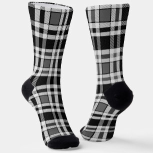 Grey Black White Flannel Plaid Tartan Design  Socks