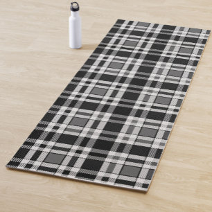 Grey Black White Flannel Plaid Tartan Design  Yoga Mat
