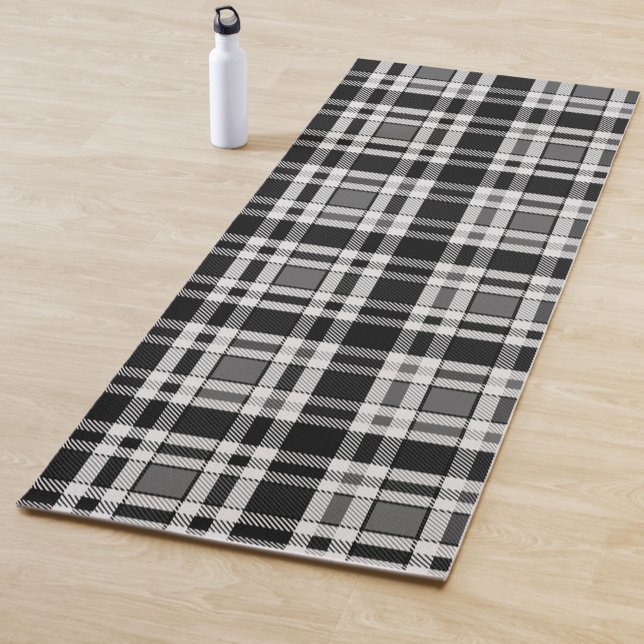 Grey Black White Flannel Plaid Tartan Design  Yoga Mat (Creator Uploaded)