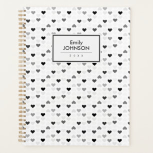Grey Black White Heart Pattern Planner