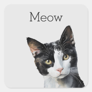 Grey Black White Kitty Cat Square Sticker