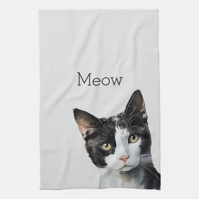 Grey Black White Kitty Cat Tea Towel (Vertical)