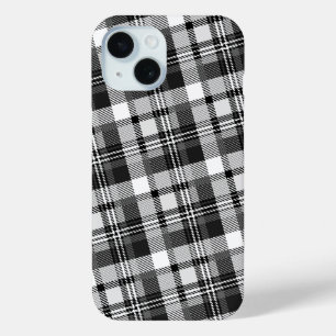 Grey Black White Madras Plaid Design  iPhone 15 Case