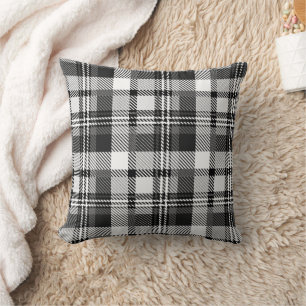 Grey Black White Madras Plaid Design  Cushion