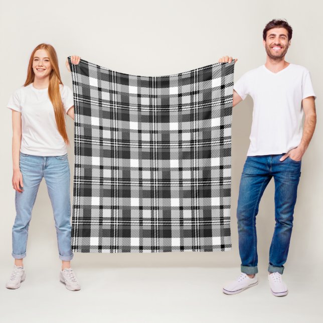 Grey Black White Madras Plaid Design  Fleece Blanket (In Situ)