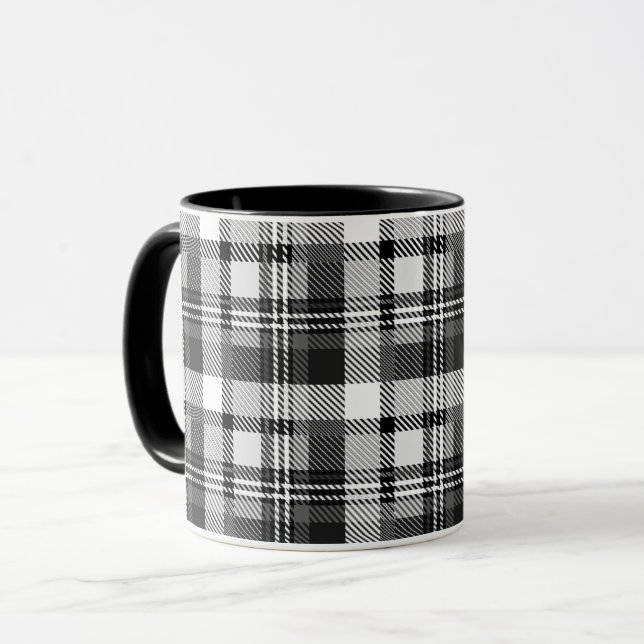 Grey Black White Madras Plaid Design  Mug (Front Left)