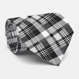 Grey Black White Madras Plaid Design Tie