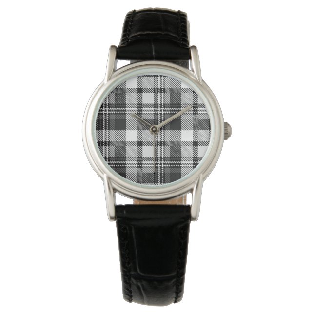 Grey Black White Madras Plaid Design  Watch (Front)