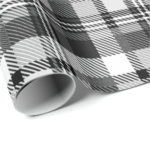 Grey Black White Madras Plaid Design  Wrapping Paper