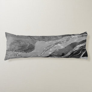 Grey Black White Marble Agate Silver Glitter #1 Body Cushion