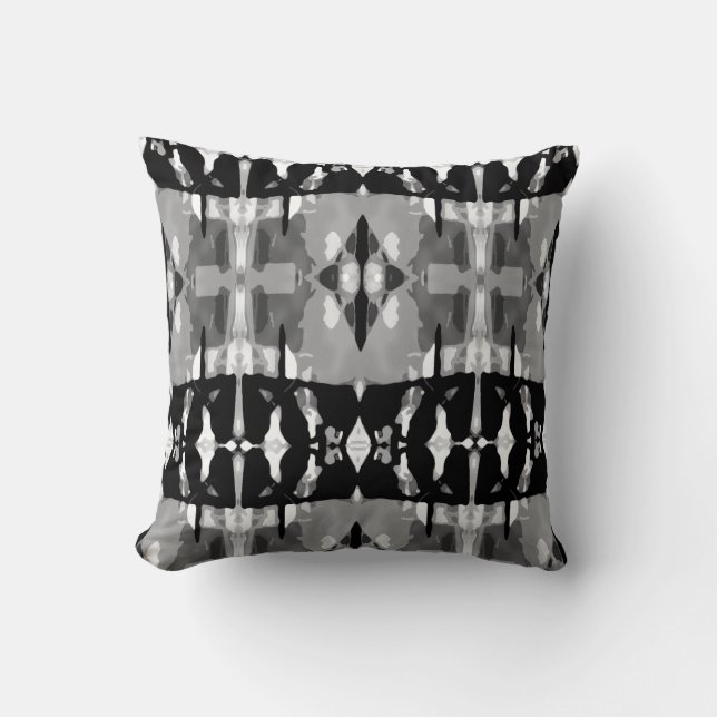 Grey Black White Mediterranean Large Tile Mosaics Cushion (Front)