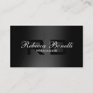 Grey Black White Monogram Business Card