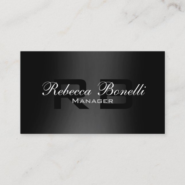 Grey Black White Monogram Business Card (Front)