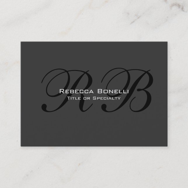 Grey Black White Monogram Chubby Business Card (Front)