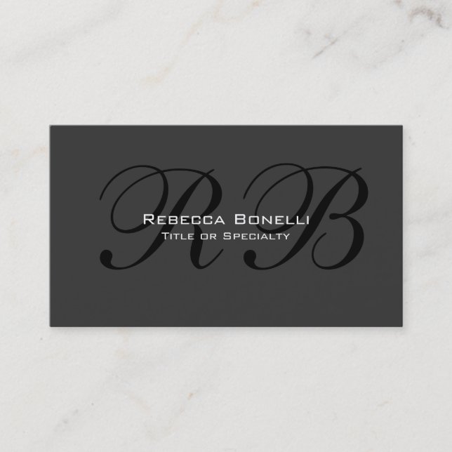Grey Black White Monogram Consultant Business Card (Front)