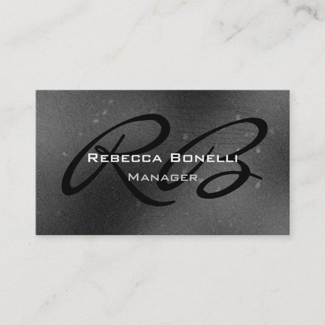 Grey Black White Monogram Manager Business Card (Front)