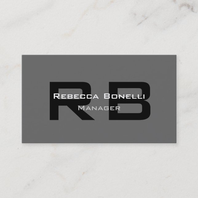 Grey Black White Monogram Manager Business Card (Front)