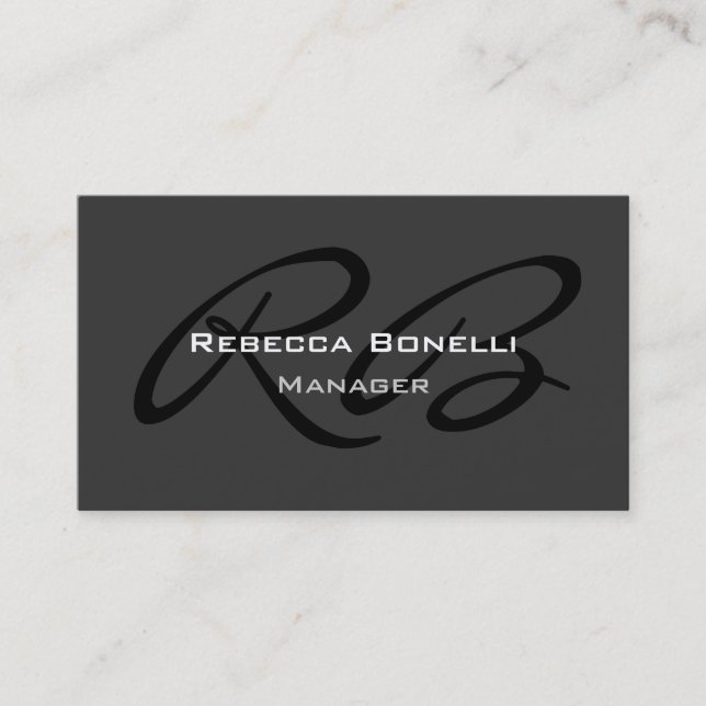 Grey Black White Monogram Manager Business Card (Front)