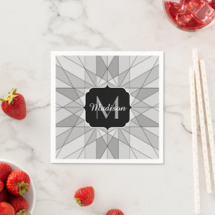Grey black white Mosaic Triangle Pattern Monogram Napkin
